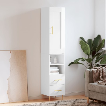 vidaXL Aparador alto madera contrachapada blanco brillo 34,5x34x180 cm