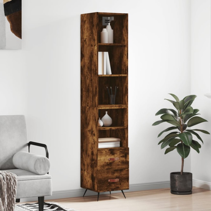 vidaXL Aparador de madera contrachapada roble ahumado 34,5x34x180 cm vidaXL Aparador de madera contrachapada roble ahumado 34,5x34x180 cm