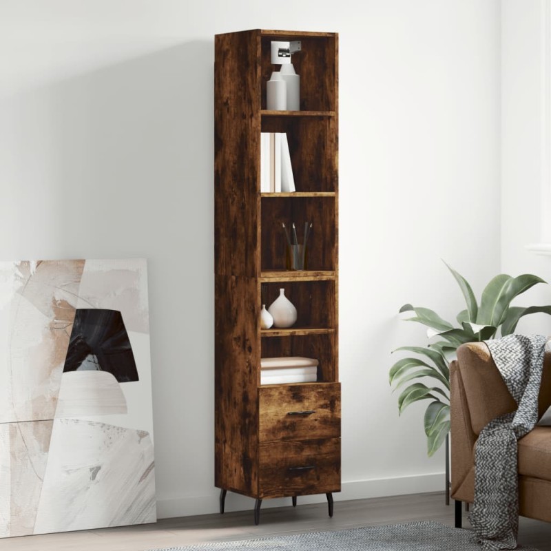vidaXL Aparador de madera contrachapada roble ahumado 34,5x34x180 cm vidaXL Aparador de madera contrachapada roble ahumado 34,5x34x180 cm