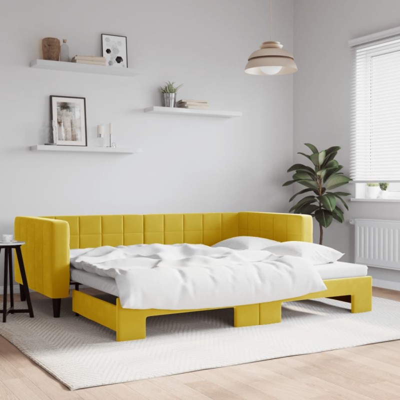 vidaXL Sofá cama nido terciopelo amarillo 90x200 cm vidaXL Sofá cama nido terciopelo amarillo 90x200 cm