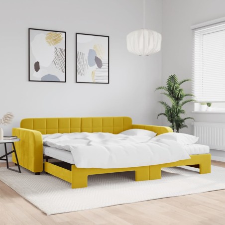 vidaXL Sofá cama nido con colchón terciopelo amarillo 100x200 cm