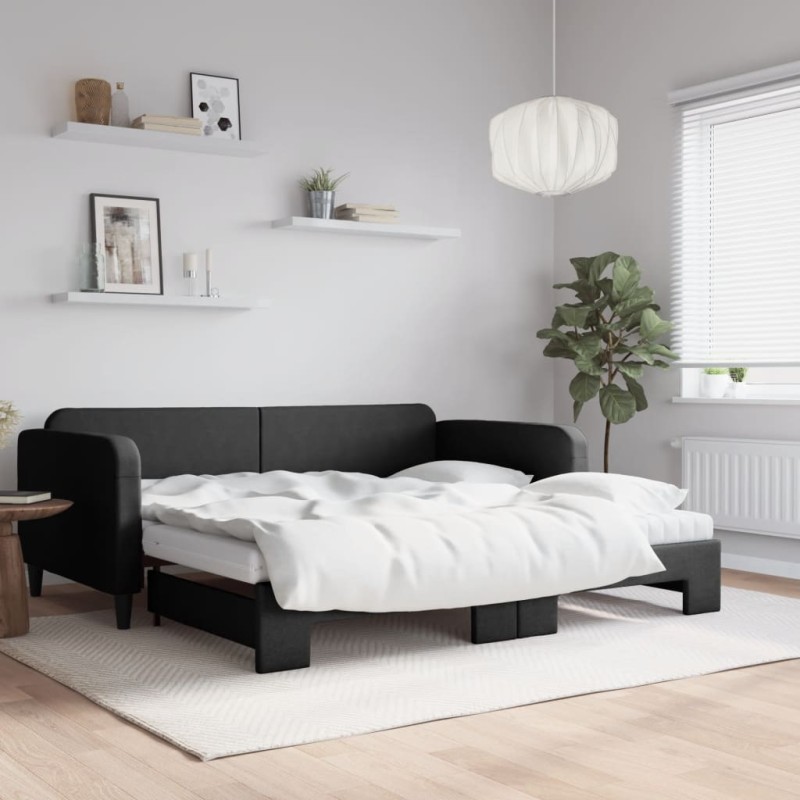 vidaXL Sofá cama nido con colchón tela negro 100x200 cm vidaXL Sofá cama nido con colchón tela negro 100x200 cm
