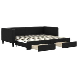 vidaXL Sofá cama nido con cajones tela negro 90x200 cm