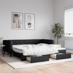 vidaXL Sofá cama nido con cajones tela negro 100x200 cm