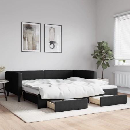 vidaXL Sofá cama nido con cajones tela negro 100x200 cm