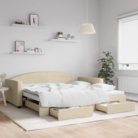 vidaXL Sofá cama nido con cajones tela color crema 100x200 cm