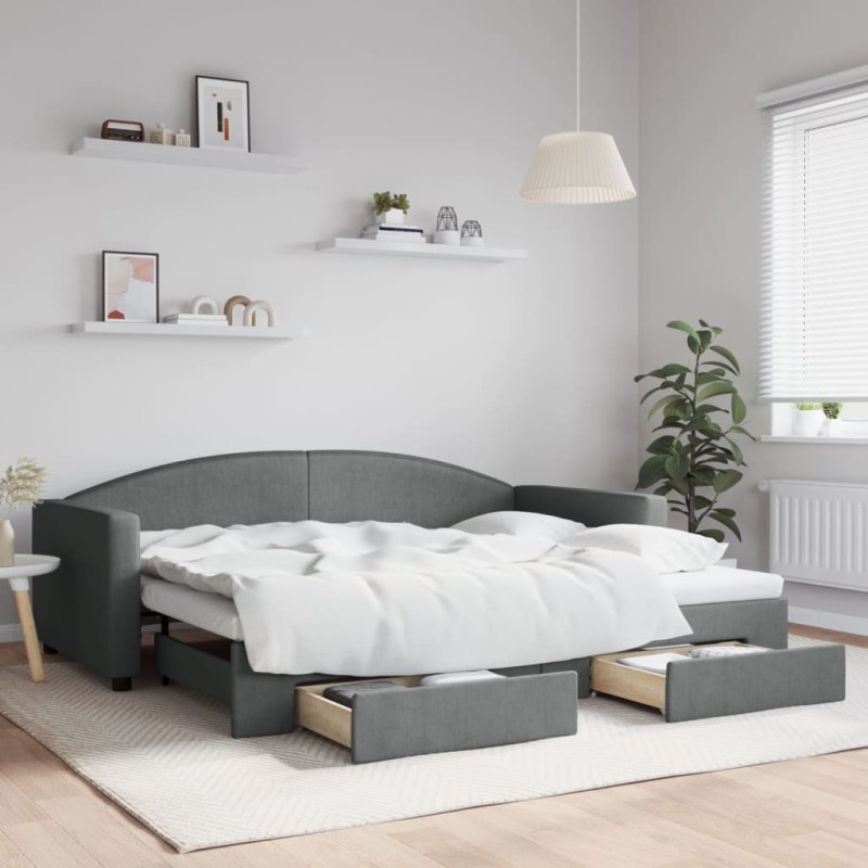 vidaXL Sofá cama nido con cajones tela gris oscuro 90x200 cm vidaXL Sofá cama nido con cajones tela gris oscuro 90x200 cm