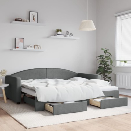 vidaXL Sofá cama nido con cajones tela gris oscuro 90x200 cm
