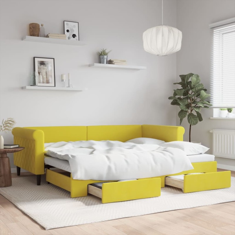 vidaXL Sofá cama nido con cajones terciopelo amarillo 90x200 cm vidaXL Sofá cama nido con cajones terciopelo amarillo 90x200 cm