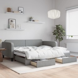vidaXL Sofá cama nido con cajones tela gris claro 100x200 cm