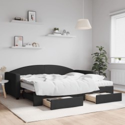 vidaXL Sofá cama nido con cajones tela negro 90x200 cm