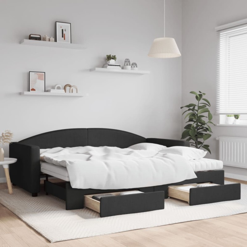 vidaXL Sofá cama nido con cajones tela negro 90x200 cm vidaXL Sofá cama nido con cajones tela negro 90x200 cm