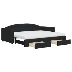 vidaXL Sofá cama nido con cajones tela negro 90x200 cm