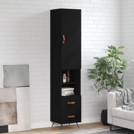 vidaXL Aparador de madera contrachapada negro 34,5x34x180 cm