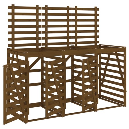 vidaXL Cobertizo triple para cubos de basura madera pino marrón miel
