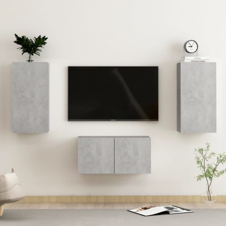 vidaXL Set de muebles de salón 3 pzas madera ingeniería gris hormigón