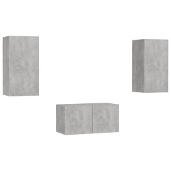 vidaXL Set de muebles de salón 3 pzas madera ingeniería gris hormigón