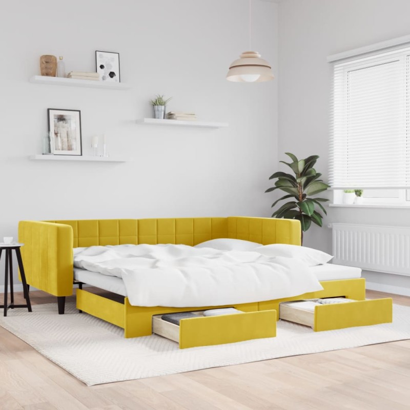 vidaXL Sofá cama nido con cajones terciopelo amarillo 100x200 cm vidaXL Sofá cama nido con cajones terciopelo amarillo 100x200 cm