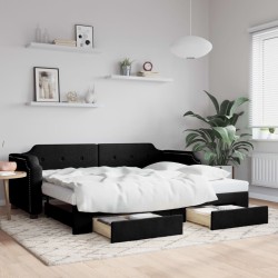 vidaXL Sofá cama nido con cajones tela negro 80x200 cm