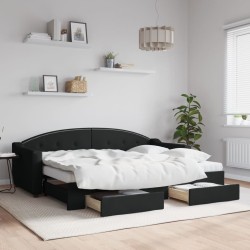vidaXL Sofá cama nido con cajones tela negro 80x200 cm
