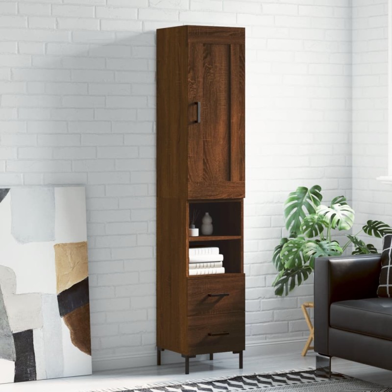 vidaXL Aparador alto madera contrachapada roble marrón 34,5x34x180 cm