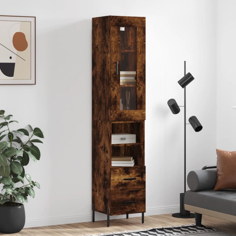 vidaXL Aparador de madera contrachapada roble ahumado 34,5x34x180 cm vidaXL Aparador de madera contrachapada roble ahumado 34,5x34x180 cm