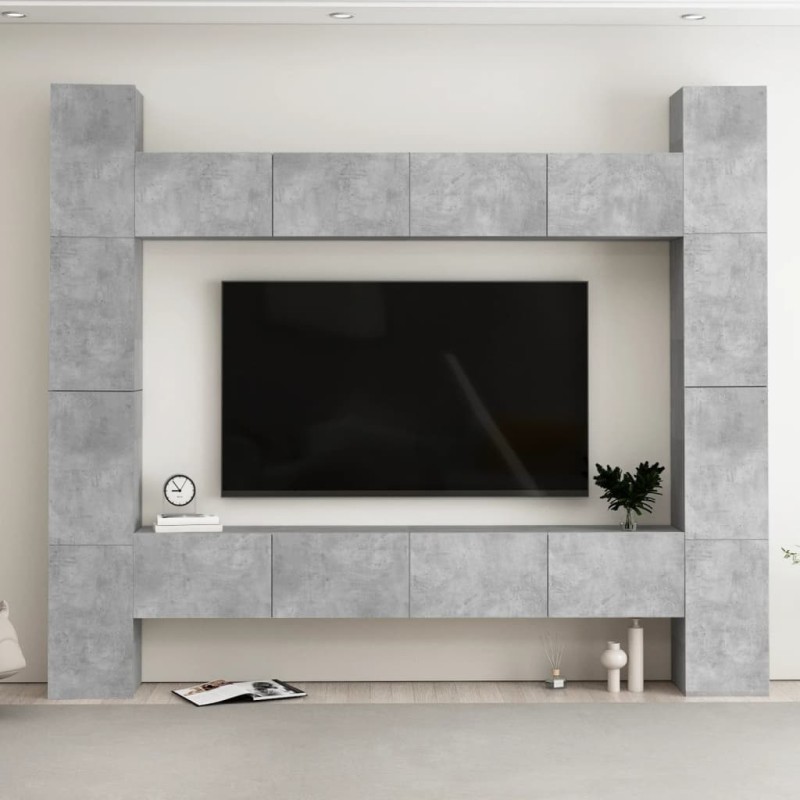 vidaXL Set de muebles de TV 8 pzas madera contrachapada gris hormigón