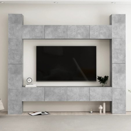 vidaXL Set de muebles de TV 8 pzas madera contrachapada gris hormigón