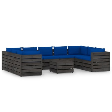 vidaXL Muebles de jardín 10 piezas con cojines madera impregnada gris