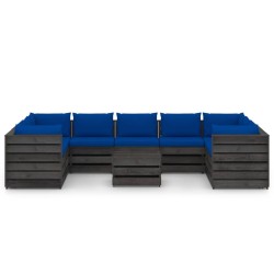 vidaXL Muebles de jardín 10 piezas con cojines madera impregnada gris