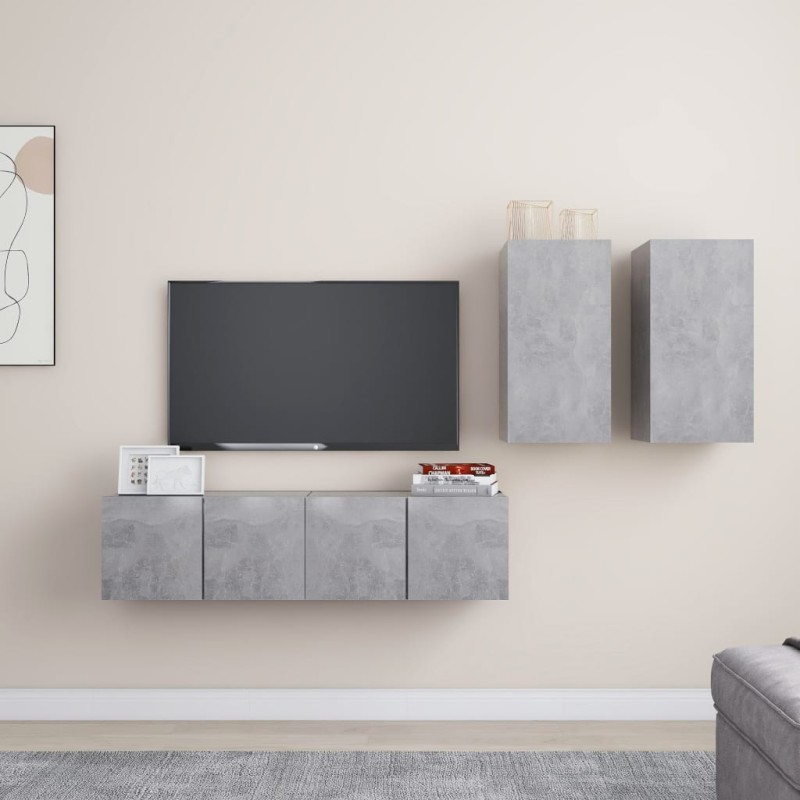 vidaXL Set de muebles de salón 4 pzas madera ingeniería gris hormigón vidaXL Set de muebles de salón 4 pzas madera ingeniería gris hormigón