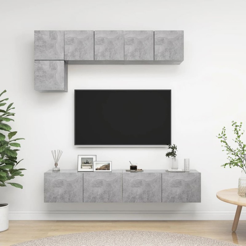 vidaXL Set de muebles de salón 5 pzas madera ingeniería gris hormigón vidaXL Set de muebles de salón 5 pzas madera ingeniería gris hormigón