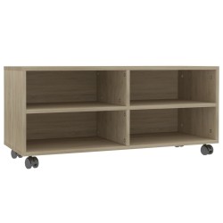 vidaXL Mueble de TV ruedas madera contrachapada color roble 90x35x35cm