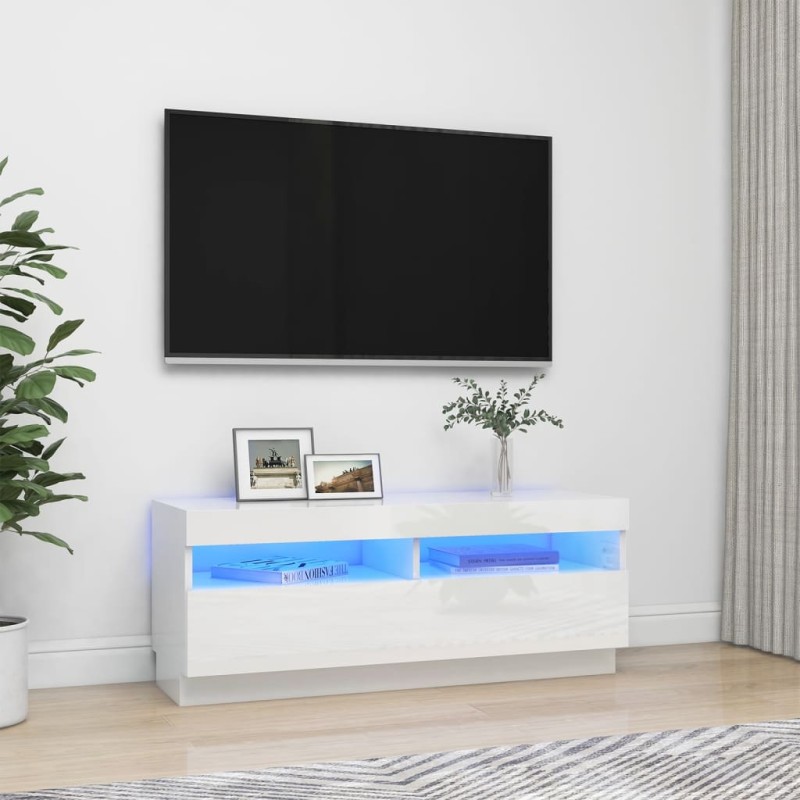 vidaXL Mueble de TV con luces LED blanco brillante 100x35x40 cm vidaXL Mueble de TV con luces LED blanco brillante 100x35x40 cm