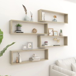 vidaXL Estantes cubo pared 4uds contrachapado roble Sonoma 100x15x30cm