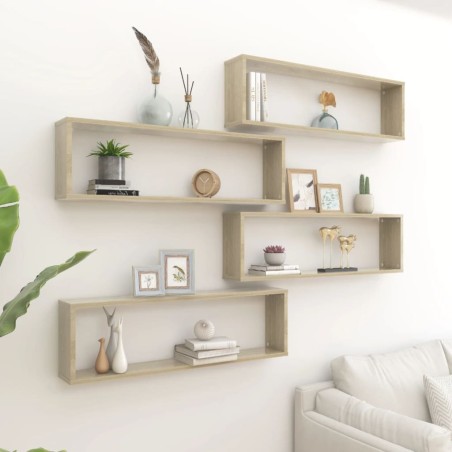 vidaXL Estantes cubo pared 4uds contrachapado roble Sonoma 100x15x30cm