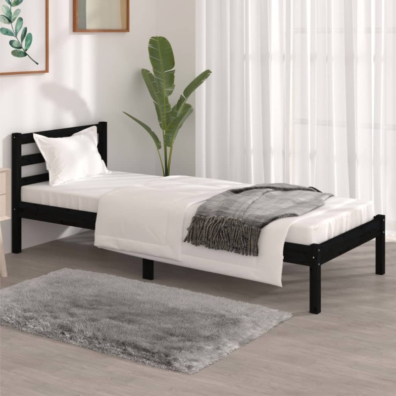 vidaXL Estructura de cama madera maciza de pino negro 75x190 cm vidaXL Estructura de cama madera maciza de pino negro 75x190 cm