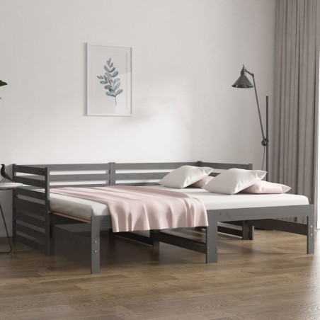 vidaXL Sofá cama extraíble madera maciza de pino gris 2x(80x200) cm