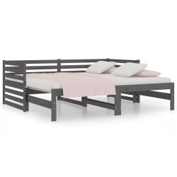 vidaXL Sofá cama extraíble madera maciza de pino gris 2x(80x200) cm