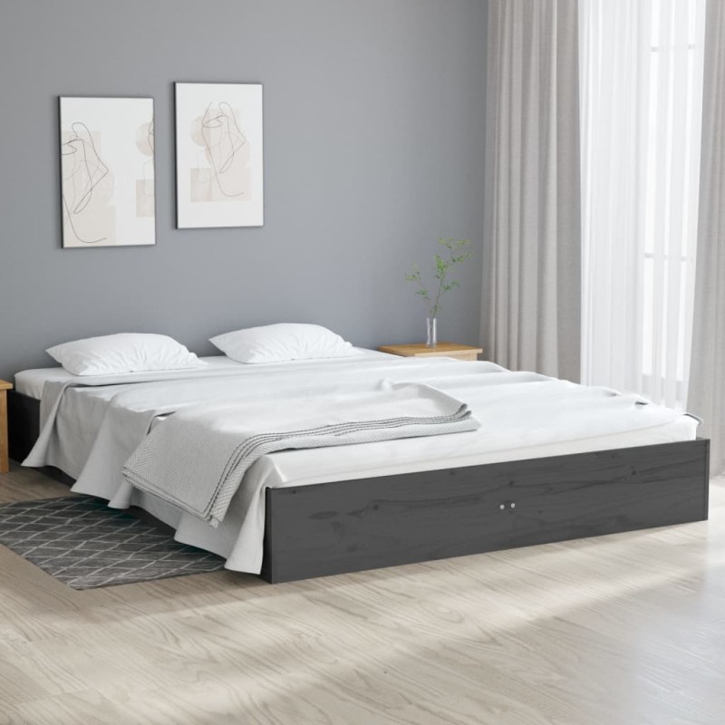 vidaXL Estructura de cama de madera maciza gris 140x190 cm vidaXL Estructura de cama de madera maciza gris 140x190 cm