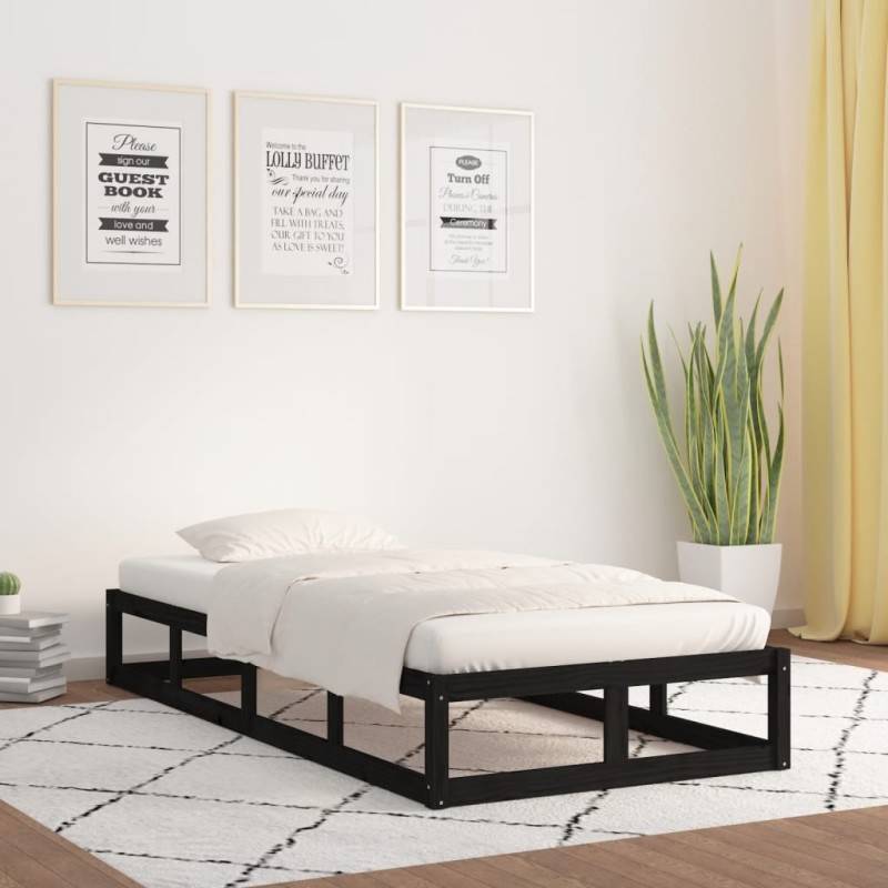 vidaXL Estructura cama madera maciza individual negro 75x190 cm vidaXL Estructura cama madera maciza individual negro 75x190 cm