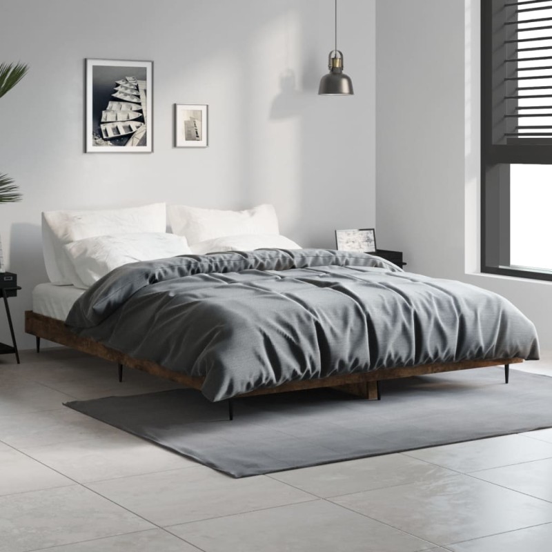 vidaXL Estructura de cama madera contrachapada roble ahumado 140x190cm vidaXL Estructura de cama madera contrachapada roble ahumado 140x190cm