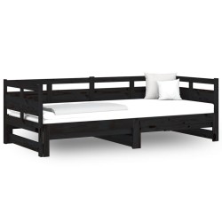 vidaXL Sofá cama extraíble madera maciza de pino negro 2x(90x190) cm