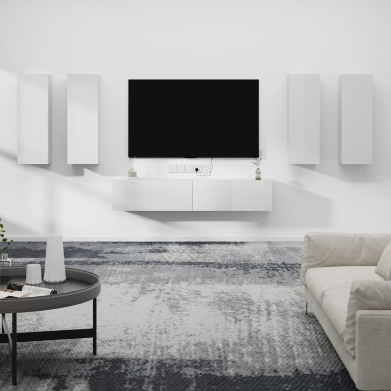 vidaXL Set de muebles de TV 6 pzas madera contrachapada blanco brillo vidaXL Set de muebles de TV 6 pzas madera contrachapada blanco brillo