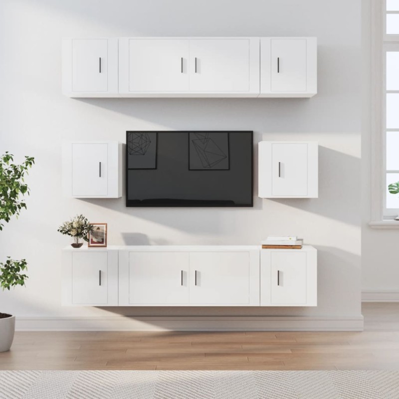 vidaXL Set de muebles de TV 8 pzas madera contrachapada blanco brillo vidaXL Set de muebles de TV 8 pzas madera contrachapada blanco brillo