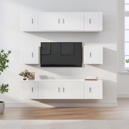 vidaXL Set de muebles de TV 8 pzas madera contrachapada blanco brillo