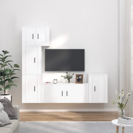 vidaXL Set de muebles de TV 5 pzas madera contrachapada blanco brillo