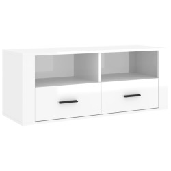 vidaXL Mueble de TV madera contrachapada blanco brillo 100x35x40 cm