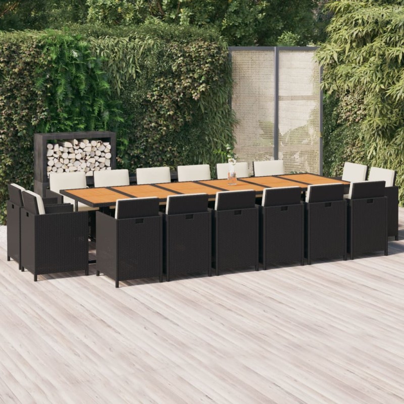 vidaXL Juego comedor jardín 17 pzas con cojines ratán sintético negro vidaXL Juego comedor jardín 17 pzas con cojines ratán sintético negro