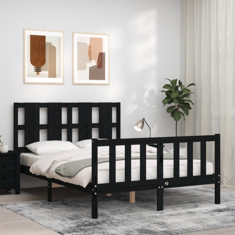 vidaXL Estructura de cama con cabecero madera maciza negro 140x200 cm